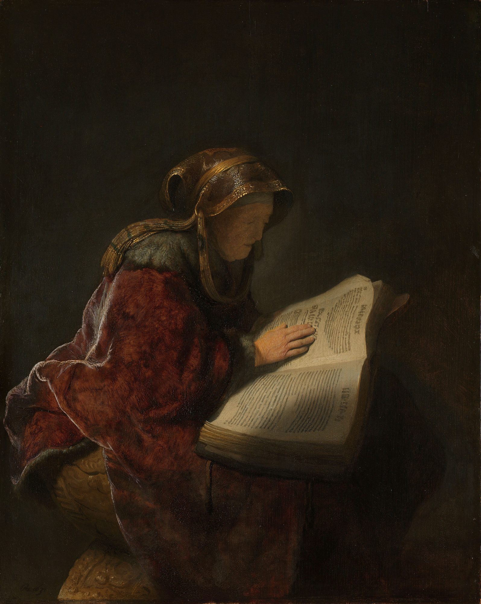 Rembrandt van Rijn, Velha lendo, provavelmente a profetisa Ana (1631)